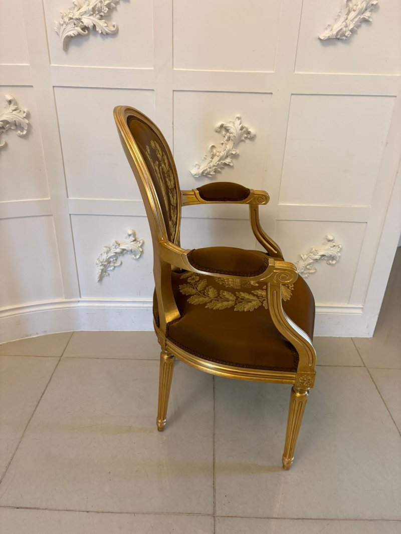 Large Rare Suite of 42 Matching Louis XVI Style Giltwood Dining Chairs with Silk Damask Upholstery - Image 11